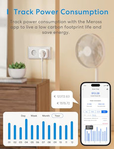 Meross Presa Smart Bluetooth con Monitoraggio Consumi, Presa Intelligenti 16A, Presa WiFi Schuko Compatibile con Alexa, Google Home e SmartThings, Controllo Vocale e Remoto App, 3840W, 2 Pezzi
