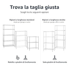 Carica l&#39;immagine nel visualizzatore di Gallery, Amazon Basics Scaffaliera a 5 ripiani, altezza dei ripiani e piedini di livellamento regolabili, peso massimo 680 kg, Cromo, 36 D x 91 W x 183 H cm