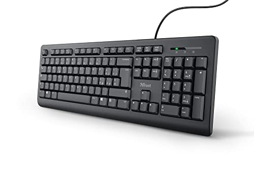 Trust Taro Tastiera USB Cablata, Layout Italiano QWERTY, Tastiera PC con Filo per Computer/Laptop/Notebook, Mac/Windows, Cavo di 1.8 Metri, Resistente ai Liquidi, Ergonomico - Nero
