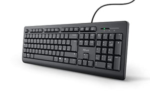 Trust Taro Tastiera USB Cablata, Layout Italiano QWERTY, Tastiera PC con Filo per Computer/Laptop/Notebook, Mac/Windows, Cavo di 1.8 Metri, Resistente ai Liquidi, Ergonomico - Nero