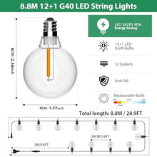 Carica l'immagine nel visualizzatore di Gallery, FIFlying Catena Luminosa Esterno 8.8M/29FT, G40 Luci da Esterno Giardino con 12+1 LED, 2700K Bianco Caldo Impermeabile Catena Luci Esterno, Adatta per Festival, Matrimoni, Feste, Giardini, Terrazze