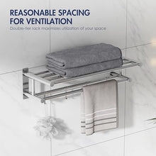 Carica l'immagine nel visualizzatore di Gallery, Eridanus Porta Asciugamani Bagno, Portasciugamani da Parete con Mensole Doppia in Accaio Inox SUS304, Mensola Portasciugamani con Ganci, Lucido, Scaffale Barre, Stile Hotel - 60 x 22,5 x 16 cm