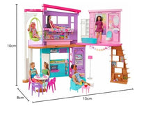 Carica l&#39;immagine nel visualizzatore di Gallery, Barbie - Barbie Casa di Malibu (106 cm) playset casa delle Bambole con 2 Piani, 6 stanze, Ascensore Altalena e più di 30 Pezzi, Giocattolo per Bambini 3+ Anni, HCD50