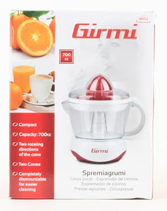 Girmi SR02 Spremiagrumi Elettrico, 25 W, Capacità 700cc, Doppia coppa di spremitura piccola e grande, Rosso/Bianco
