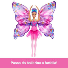 Carica l&#39;immagine nel visualizzatore di Gallery, Barbie - Ali Scintillanti, Bambola dai Capelli Viola, trasformazione 2 in 1 da Ballerina a Farfalla con Ali apribili, Cerchietto e tutù Rimovibile Inclusi, Giocattolo per Bambini, 3+ Anni, HXJ10