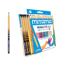 Carica l&#39;immagine nel visualizzatore di Gallery, Mitama - Pastelli MINAPIU 4.0 - Confezione da 18 pastelli - Mina grande 4 mm resistente - diametro 7,5 mm - Spazio per il nome - Colori Scuola - Pastelli Astuccio Scuola