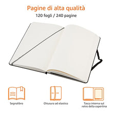 Carica l'immagine nel visualizzatore di Gallery, Amazon Basics Taccuino classico con pagine bianche, Misura Grande, Nero, 13.5 x 21 cm