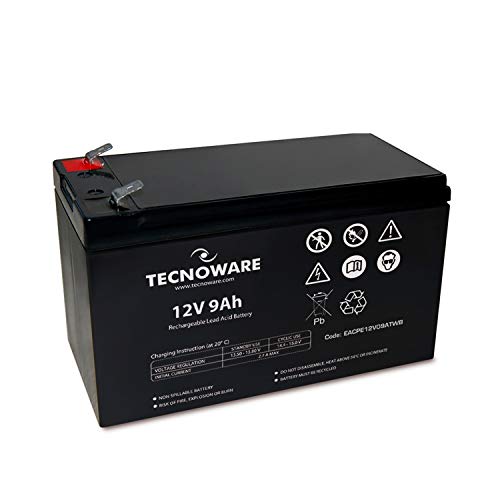 Tecnoware Batteria Ermetica al Piombo 12 V Capacità 9 Ah, per UPS, Sistemi di Videosorveglianza e Allarme, Attacco Faston 6.3 mm, Dimensioni 15.1 x 9.4 x 6.5 cm