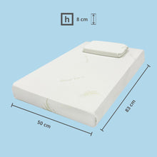 Carica l'immagine nel visualizzatore di Gallery, Kiby® Materasso e Cuscino Culla Next to Me 8CM (Cert. OEKO-TEX® &amp; CERTIPUR™) in Aloe Vera, Sfoderabile e Lavabile, Compatibile Chicco Next2Me Cam Cullami Kinderkraft Brevi Cosleeping 83x50