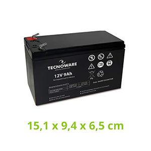 Tecnoware Batteria Ermetica al Piombo 12 V Capacità 9 Ah, per UPS, Sistemi di Videosorveglianza e Allarme, Attacco Faston 6.3 mm, Dimensioni 15.1 x 9.4 x 6.5 cm