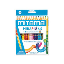 Carica l&#39;immagine nel visualizzatore di Gallery, Mitama - Pastelli MINAPIU 4.0 - Confezione da 18 pastelli - Mina grande 4 mm resistente - diametro 7,5 mm - Spazio per il nome - Colori Scuola - Pastelli Astuccio Scuola