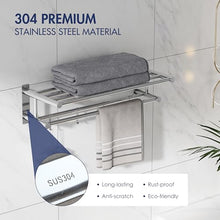 Carica l'immagine nel visualizzatore di Gallery, Eridanus Porta Asciugamani Bagno, Portasciugamani da Parete con Mensole Doppia in Accaio Inox SUS304, Mensola Portasciugamani con Ganci, Lucido, Scaffale Barre, Stile Hotel - 60 x 22,5 x 16 cm