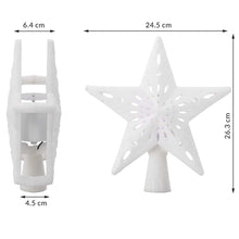 Carica l'immagine nel visualizzatore di Gallery, Bakaji Puntale a Forma di Stella Luminoso con Gioco Luci Fiocchi di Neve a Riflesso su Soffitto Altezza 26cm Decorazione Punta Albero di Natale Decorazioni Natalizie con Glitter (Bianco)