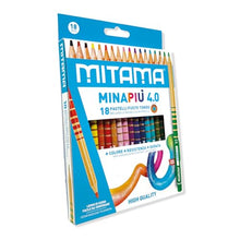 Carica l&#39;immagine nel visualizzatore di Gallery, Mitama - Pastelli MINAPIU 4.0 - Confezione da 18 pastelli - Mina grande 4 mm resistente - diametro 7,5 mm - Spazio per il nome - Colori Scuola - Pastelli Astuccio Scuola