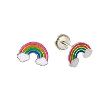 Carica l'immagine nel visualizzatore di Gallery, Minoplata - Orecchini per bambini in argento sterling, design arcobaleno, con chiusura per bambini, perfetti come regalo per ragazze per il compleanno, Argento sterling