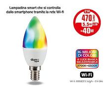 Carica l'immagine nel visualizzatore di Gallery, Beghelli - Lampadina LED Smart OLIVA E14 5W RGB-CCT WiFi, Compatibile con Alexa, App Dom-e, Controllo Vocale, Regolazione Colori e Intensità, Facile Installazione, 1 Unità, Bianco