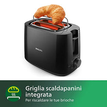 Carica l'immagine nel visualizzatore di Gallery, Philips Daily Collection Tostapane - 8 impostazioni, 2 fette, Griglia scaldapanini integrata, Fessura Ampia, 2 Grandi Fessure, Vassoio raccoglibriciole rimovibile, Nero (HD2581/90)