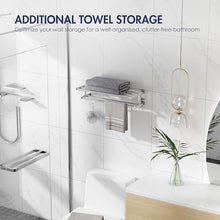 Carica l'immagine nel visualizzatore di Gallery, Eridanus Porta Asciugamani Bagno, Portasciugamani da Parete con Mensole Doppia in Accaio Inox SUS304, Mensola Portasciugamani con Ganci, Lucido, Scaffale Barre, Stile Hotel - 60 x 22,5 x 16 cm