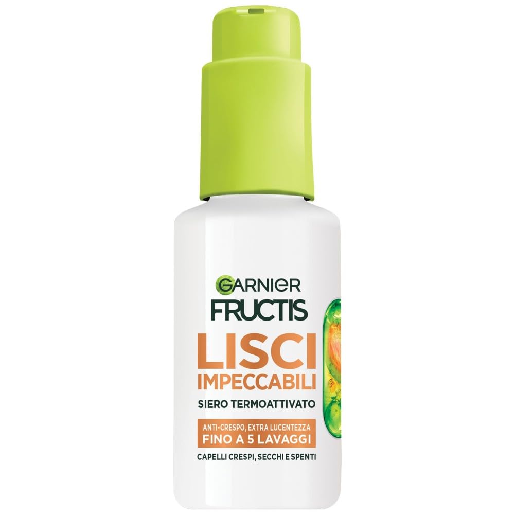 Garnier Fructis Siero Termoprotettore, Per Capelli Lisci e Lucenti a Lungo, Resistenti all'Umidità, Trattamento Lisciante alla Cheratina Vegetale e Olio di Argan, Lisci Cheratina, 50 ml