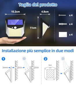 Luci LED Esterno Giardino Solare - 248 LED Luce Esterno con Pannello Solari con Sensore da Movimento 3 Modos 270° Illuminazione Lampada Solare da Esterno IP65 Impermeabile per Parete Garage