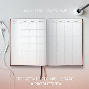Premium Diario 2024-2025 di SmartPanda – Agenda 2024 2025 Settimanale, Oro Rosa – Copertina Morbida, Confezione Regalo – Intervalli di 30 Minuti – Luglio 2024 - Agosto 2025 - A4, in Italiano