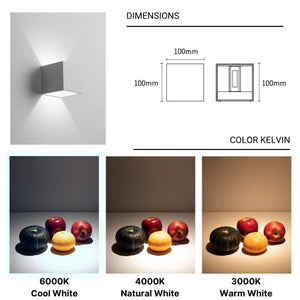 Applique Cubo a LED IP65 per interno/esterno 12W Regolabile 1000lumen Moderno Alluminio (Bianco, Luce Fredda 6000K)