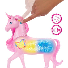 Carica l'immagine nel visualizzatore di Gallery, Barbie - Unicorno Luci Brillanti, cavallo con 20 combinazioni interattive di luci, suoni e musica, premi i pulsanti e accarezza la testa per attivarlo, giocattolo per bambini, 3+ anni, JCP78