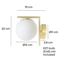 Carica l'immagine nel visualizzatore di Gallery, Alpinaluz Applique da parete: paralume a sfera in vetro opaco bianco, portalampada in alluminio dorato E27, stile modern