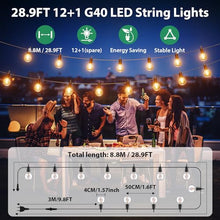 Carica l'immagine nel visualizzatore di Gallery, FIFlying Catena Luminosa Esterno 8.8M/29FT, G40 Luci da Esterno Giardino con 12+1 LED, 2700K Bianco Caldo Impermeabile Catena Luci Esterno, Adatta per Festival, Matrimoni, Feste, Giardini, Terrazze