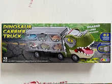 Carica l'immagine nel visualizzatore di Gallery, JOYIN 13 Pcs Dinosaur Toy Car Transporter for Kids, con 12 veicoli dinosauro retrattili, 1 camion trasporto dinosauri giocattolo con musica, suoni, luci, 1 elicottero
