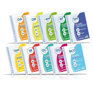 Blasetti Ricambi Rinforzati - Confezione da 40 fogli a quadretti formato A4, Rigatura 0Q, fogli di ricambio per raccoglitori e copertine ad anelli, fogli di carta ricaricabili da 80gr