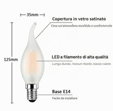 Carica l'immagine nel visualizzatore di Gallery, Lampadina Filamento LED Candela Fiamma E14 4W Equivalenti 40W, 400Lm, Bianca Calda 2700k, Lampadine Candela E14 per Lamp