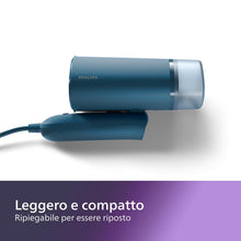 Carica l'immagine nel visualizzatore di Gallery, Philips Serie 3000 Stiratrice verticale a vapore - 1000 W, 20 g/min di vapore, Serbatoio dell'acqua estraibile da 100 ml, Piastra in plastica, Blu (STH3000/20)
