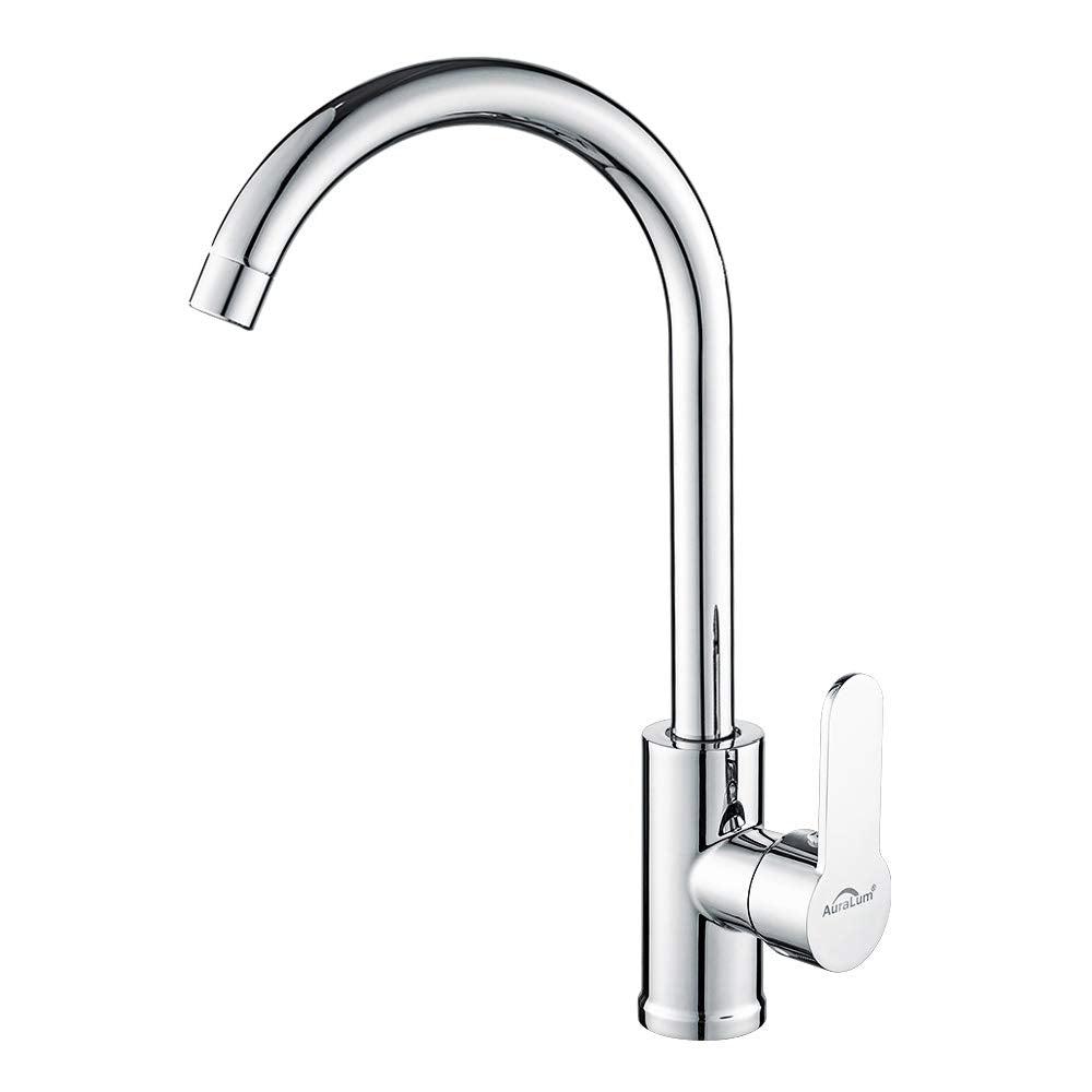 Auralum Rubinetto da cucina elegante miscelatore lavello cucina beccuccio alto girevole a 360° rubinetto lavello montabile ad acqua calda e fredda
