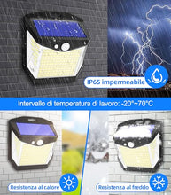 Carica l&#39;immagine nel visualizzatore di Gallery, Luci LED Esterno Giardino Solare - 248 LED Luce Esterno con Pannello Solari con Sensore da Movimento 3 Modos 270° Illuminazione Lampada Solare da Esterno IP65 Impermeabile per Parete Garage