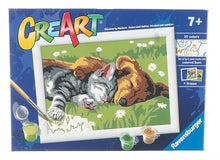 Carica l&#39;immagine nel visualizzatore di Gallery, Ravensburger - CreArt Serie E, Cane e Gatto Dolce Sonno, Dipingere con i Numeri, Kit Pittura Bambini, Tema Animali, Cornice Inclusa, Gioco Educativo, Idea Regalo Bambini 7+ Anni, 22x16cm