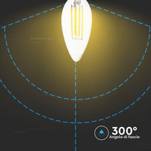 Carica l'immagine nel visualizzatore di Gallery, V-TAC VT-1986 4W LED CANDLE FILAMENT BULB COLORCODE:3000K E14