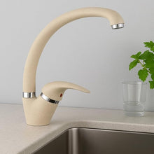 Carica l'immagine nel visualizzatore di Gallery, SQUADO Miscelatore Monocomando per Lavello Cucina, Design Moderno con Canna Curva Girevole 360°, Finitura Avena Sabbia B