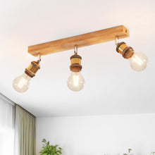 Carica l'immagine nel visualizzatore di Gallery, LVWIT Faretti LED da Soffitto Orientabili Retrò, Faretto da Interno con 3 Lampadine LED E27, Base di Legno, Faretti Soff