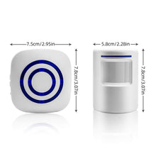 Carica l'immagine nel visualizzatore di Gallery, Kit elettronico per campanello senza fili con 1 ricevitore plug-in e 1 rilevatore di movimento PIR Sensore 3 livelli di 