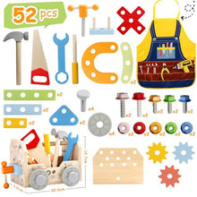 Carica l&#39;immagine nel visualizzatore di Gallery, Cassetta Attrezzi Bambini Giochi in Legno Giochi Bambini 2 Anni, Banco da Lavoro, Costruzioni per Bambini Giochi Interattivi Educativi Regalo Bimbo 2 3 4 Anni Attrezzi Giocattolo Bambini (52 Pezzi)