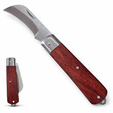 Carica l'immagine nel visualizzatore di Gallery, topolenashop Coltello da Innesto a Roncola Pieghevole 19,5 cm con Lama Curva 6 cm in Acciaio Inox e Manico in Legno – Co