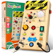 Carica l'immagine nel visualizzatore di Gallery, Ophy Giochi Montessori Busy Board 1 Anno, Bambini Giochi in Legno, Montessori Sensoriale con 9 Interruttori 16 Luci a LED, Giochi Educativi Giocattolo per Bambini 2 3 4 Anni