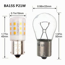 Carica l'immagine nel visualizzatore di Gallery, Lampadina ba15s led P21W, 12v 24v 5 watt Bianco Caldo 3000K, Design impermeabile, per Luci Posteriori, luci di posizione