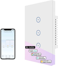 Carica l&#39;immagine nel visualizzatore di Gallery, UseeLink Interruttore luce intelligente Matter, interruttore intelligente, interruttore luce Alexa, funziona con Alexa, Apple Home, Google Home e SmartThingss, Richiede Matter Hub (3 Gang)