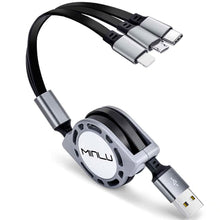Carica l'immagine nel visualizzatore di Gallery, Minlu Multi 1.2m Cavo Caricabatterie Retrattile 3A, 3 in 1 Cavi USB