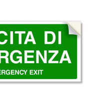 Carica l'immagine nel visualizzatore di Gallery, 2 Adesivi USCITA DI EMERGENZA, Mis: 30x10 cm, in PVC Morbido, laminato anti UV, Cartello uscita di sicurezza, in Italian