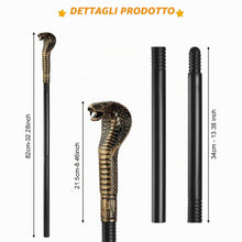 Carica l'immagine nel visualizzatore di Gallery, AUYAO Bastone da Passeggio Gotico, Scettro Egiziano con Testa di Serpente Dorato, Halloween Bacchetta Magica, Smontabile