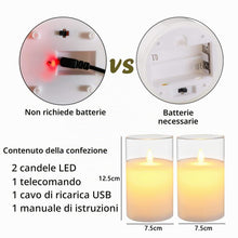 Carica l'immagine nel visualizzatore di Gallery, Lonkenn 2 pezzi Candele LED Ricaricabili, Fiamma Tremolante Candela LED con Bianco Vetro, Ricaricabili Candela con Telec