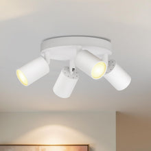 Carica l'immagine nel visualizzatore di Gallery, LVWIT Faretti LED da Soffitto Orientabili Bianco,Faretto LED Interno con 4 Luci in Alluminio GU10, Orbicolare Base, Fare